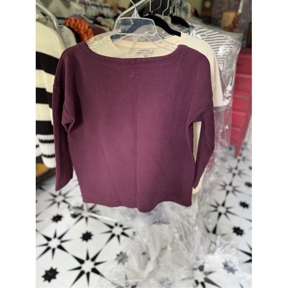 Madewell Women's Long Sleeve Crewneck Top in Deep Plum W/Zipper Accents Size S - Picture 8 of 9